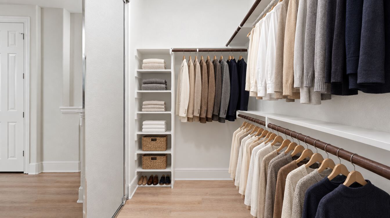 Primary closet virtually staged and delivered as a finished photograph