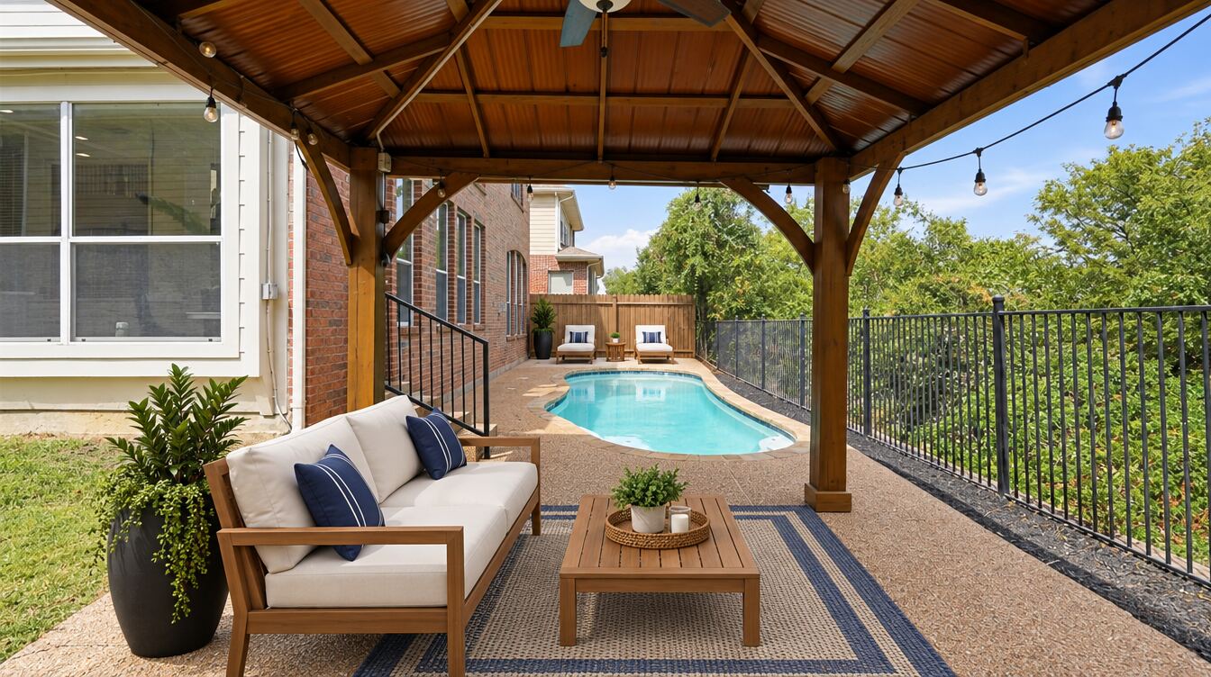 Pool, second angle virtually staged and delivered as a finished photograph
